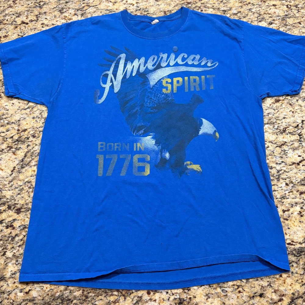 Fruit of the Loom American Spirit Eagle T-Shirt Blue XL Born in 1776 Graphic Tee